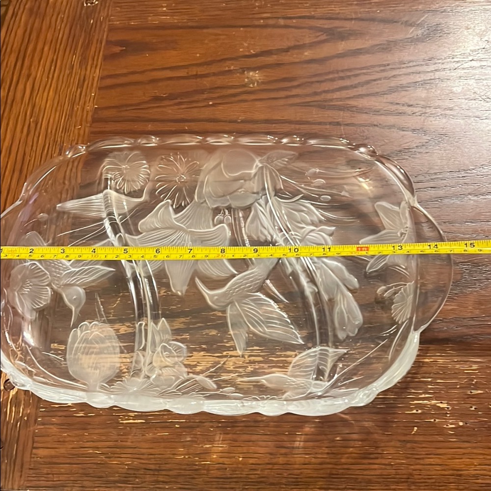Vintage Elegant Hummingbird / flowers Clear Glass Floral Tray - Picture 3 of 4